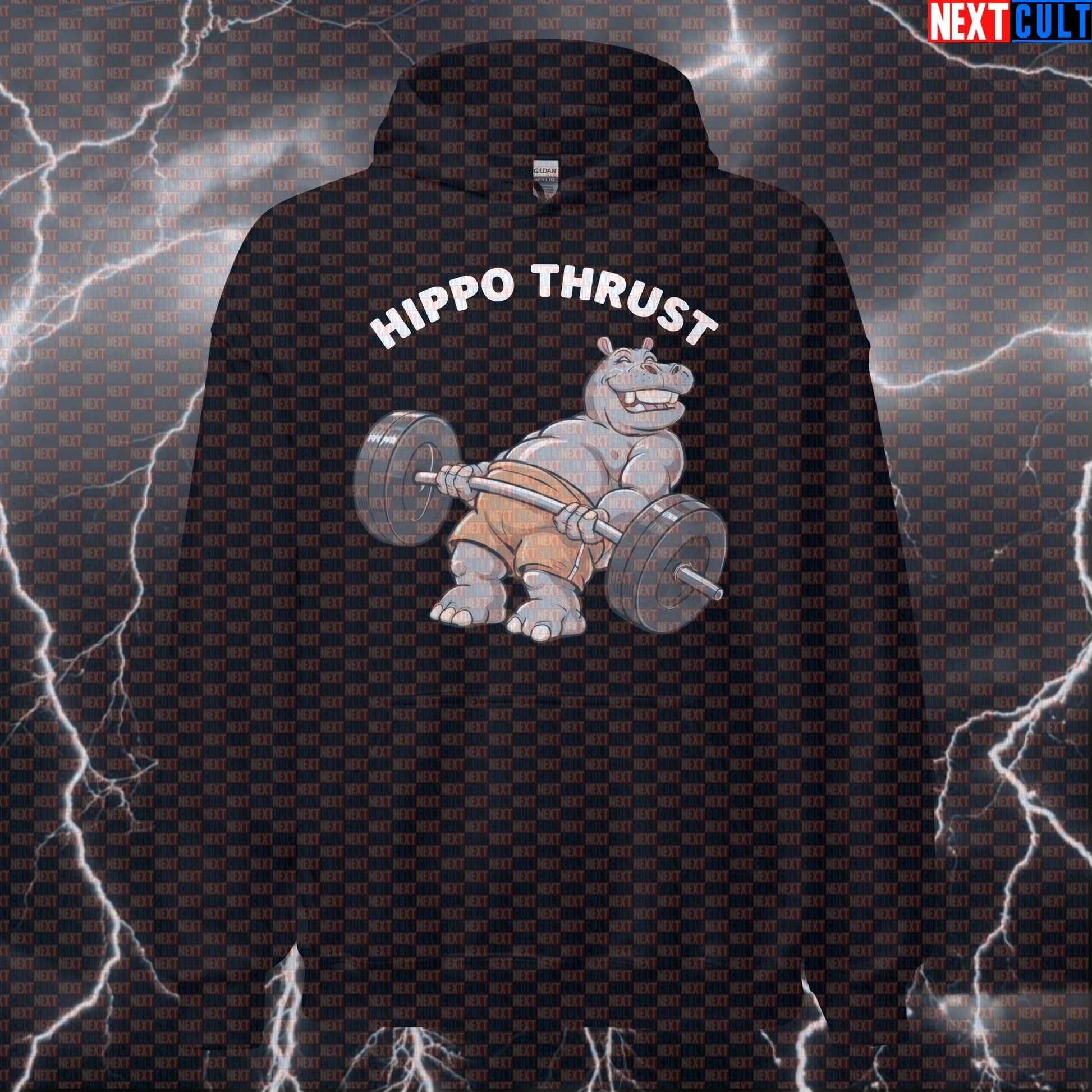 Hippo Thrust Gym Meme Hoodie | Funny Leg Day Hooded Sweatshirt For Booty Day & Glute Workouts Hoodies Bodybuilding Fitness Gym Leg Day Pump Cover Workout Next Cult Brand