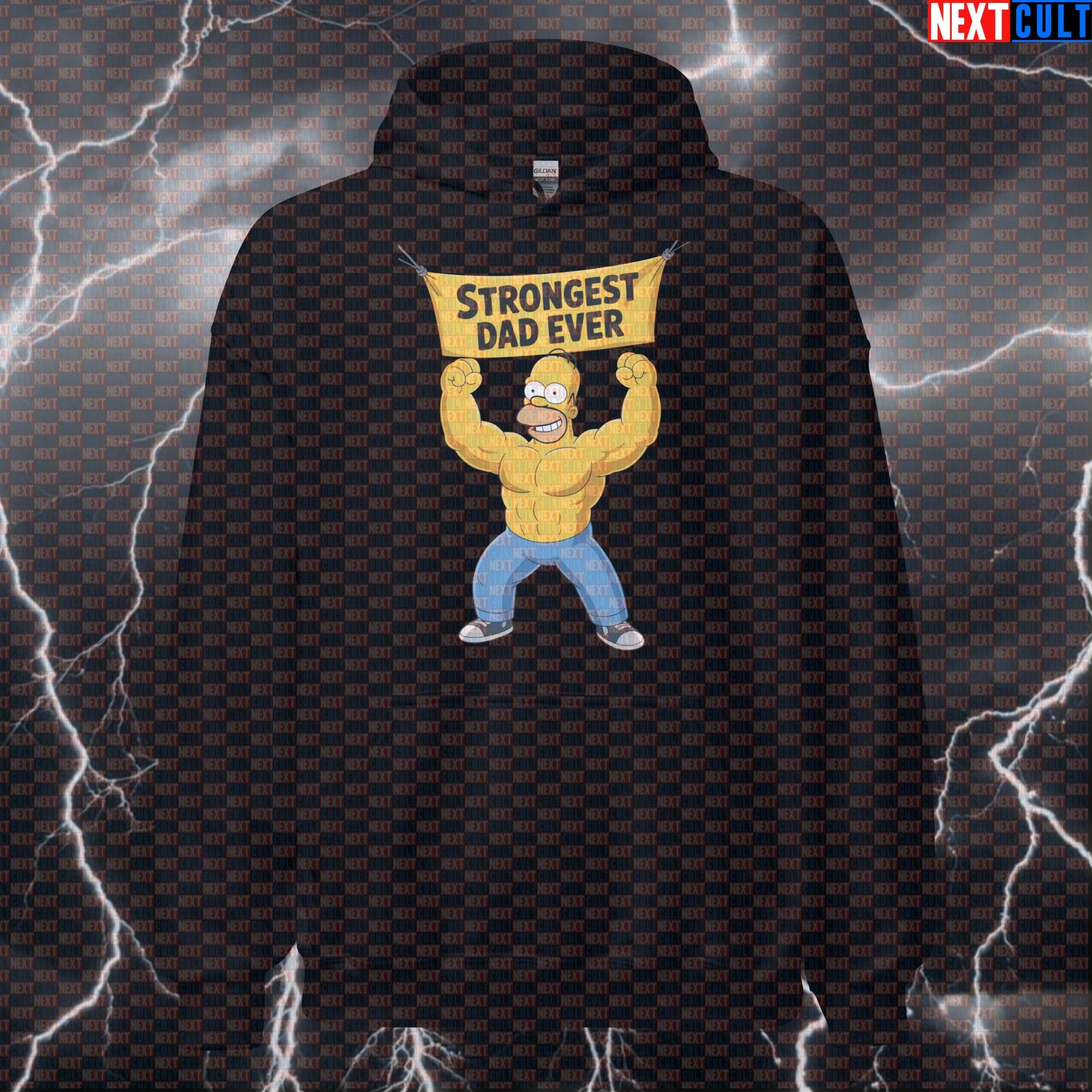 Strongest Dad Ever Gym Hoodie | Homer Simpson Workout Hoodie For Fitness Dads | Funny Dad Gift Hoodies Father's Day Fitness Gym Pump Cover The Simpsons TV Workout Next Cult Brand