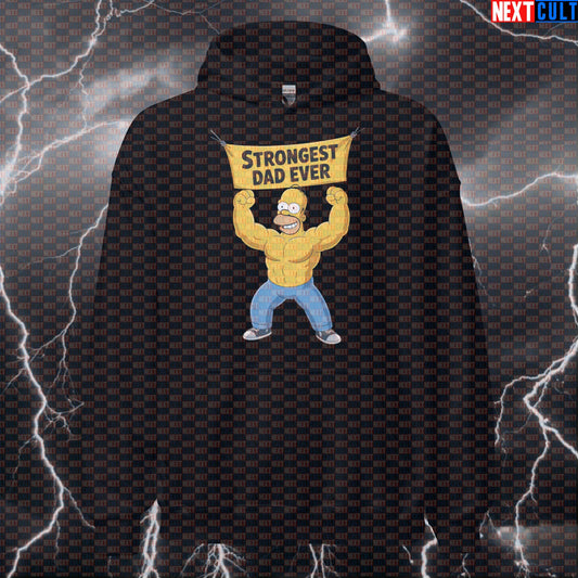 Strongest Dad Ever Gym Hoodie | Homer Simpson Workout Hoodie For Fitness Dads | Funny Dad Gift Hoodies Father's Day Fitness Gym Pump Cover The Simpsons TV Workout Next Cult Brand
