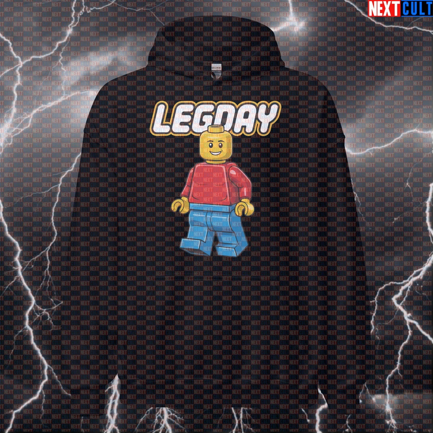 Leg Day Gains Funny Gym Hoodie | LEGO Inspired Workout Hoodie For Squat & Deadlift Lovers | Fitness Meme Hoodies Bodybuilding Fitness Gym Leg Day LEGO Powerlifting Pump Cover Workout Next Cult Brand