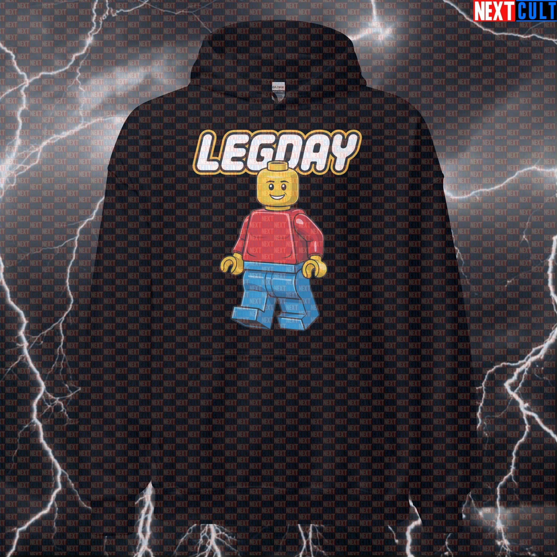 Leg Day Gains Funny Gym Hoodie | LEGO Inspired Workout Hoodie For Squat & Deadlift Lovers | Fitness Meme Hoodies Bodybuilding Fitness Gym Leg Day LEGO Powerlifting Pump Cover Workout Next Cult Brand