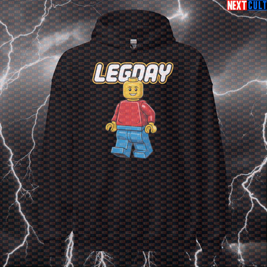 Leg Day Gains Funny Gym Hoodie | LEGO Inspired Workout Hoodie For Squat & Deadlift Lovers | Fitness Meme Hoodies Bodybuilding Fitness Gym Leg Day LEGO Powerlifting Pump Cover Workout Next Cult Brand