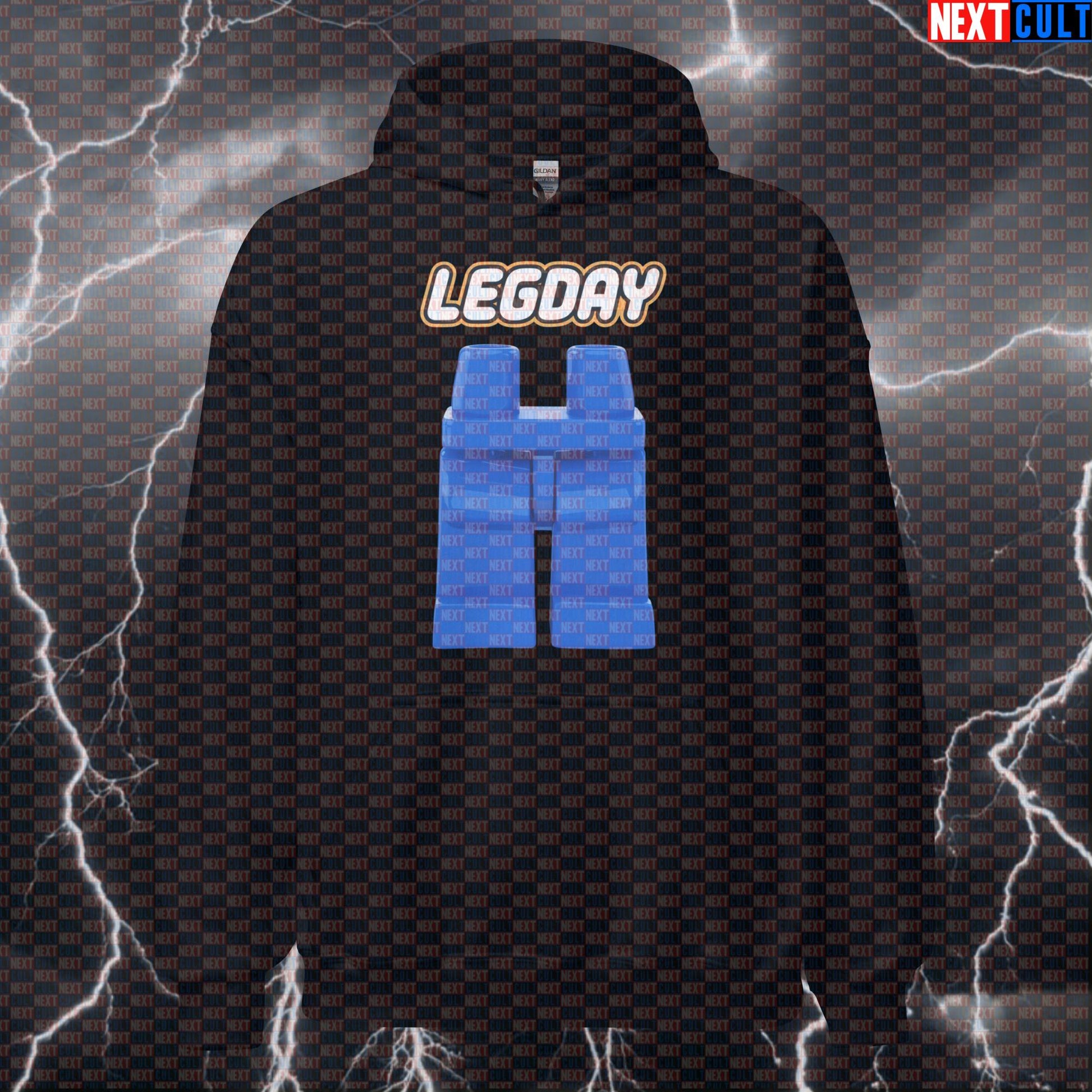 Leg Day Gains Gym Hoodie | LEGO Parody Workout Hoodie For Squat & Deadlift Lovers | Funny Fitness Meme Pullover Hoodies Bodybuilding Fitness Gym Leg Day LEGO Powerlifting Pump Cover Workout Next Cult Brand