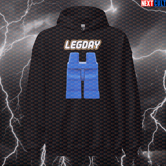 Leg Day Gains Gym Hoodie | LEGO Parody Workout Hoodie For Squat & Deadlift Lovers | Funny Fitness Meme Pullover Hoodies Bodybuilding Fitness Gym Leg Day LEGO Powerlifting Pump Cover Workout Next Cult Brand