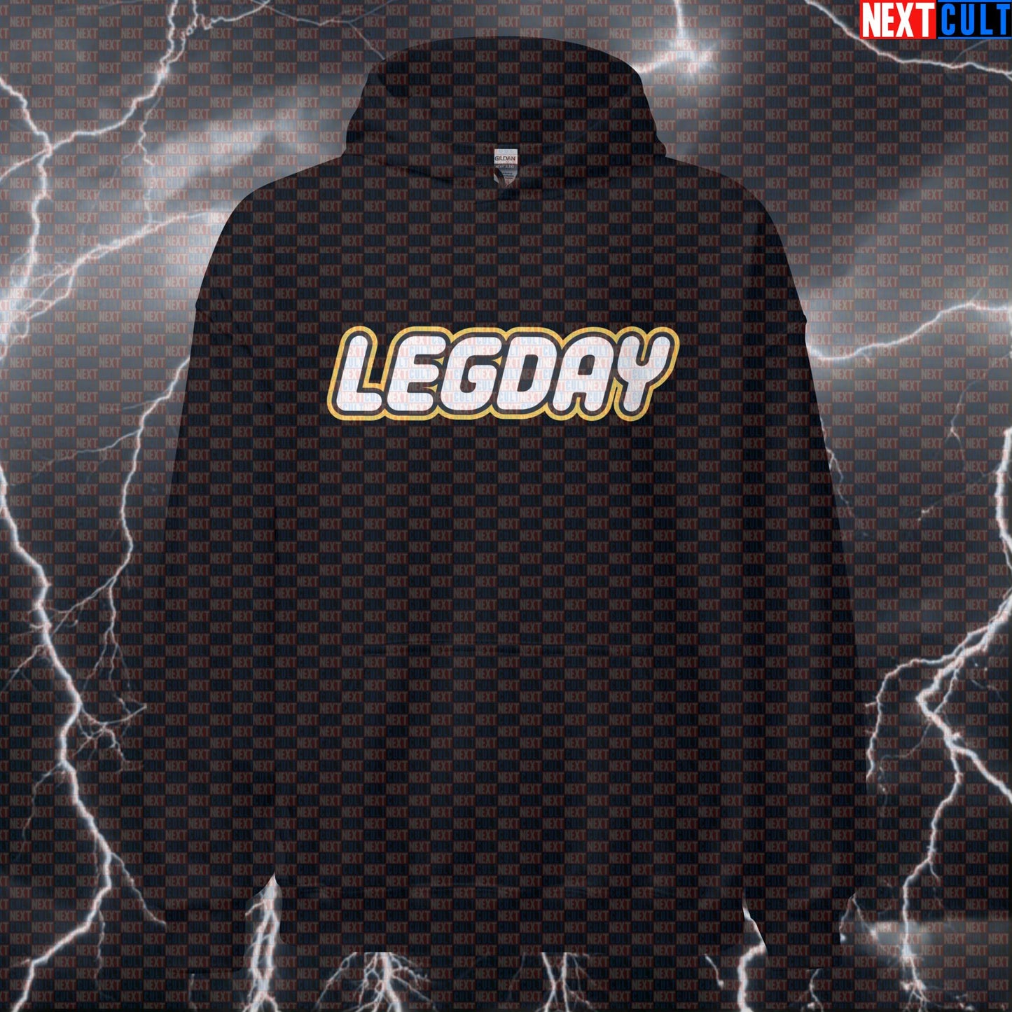 Funny Leg Day Gains Gym Hoodie | LEGO Workout Hoodie For Squats & Deadlifts | Fitness Meme Pullover Hoodies Bodybuilding Fitness Gym Leg Day LEGO Powerlifting Pump Cover Workout Next Cult Brand