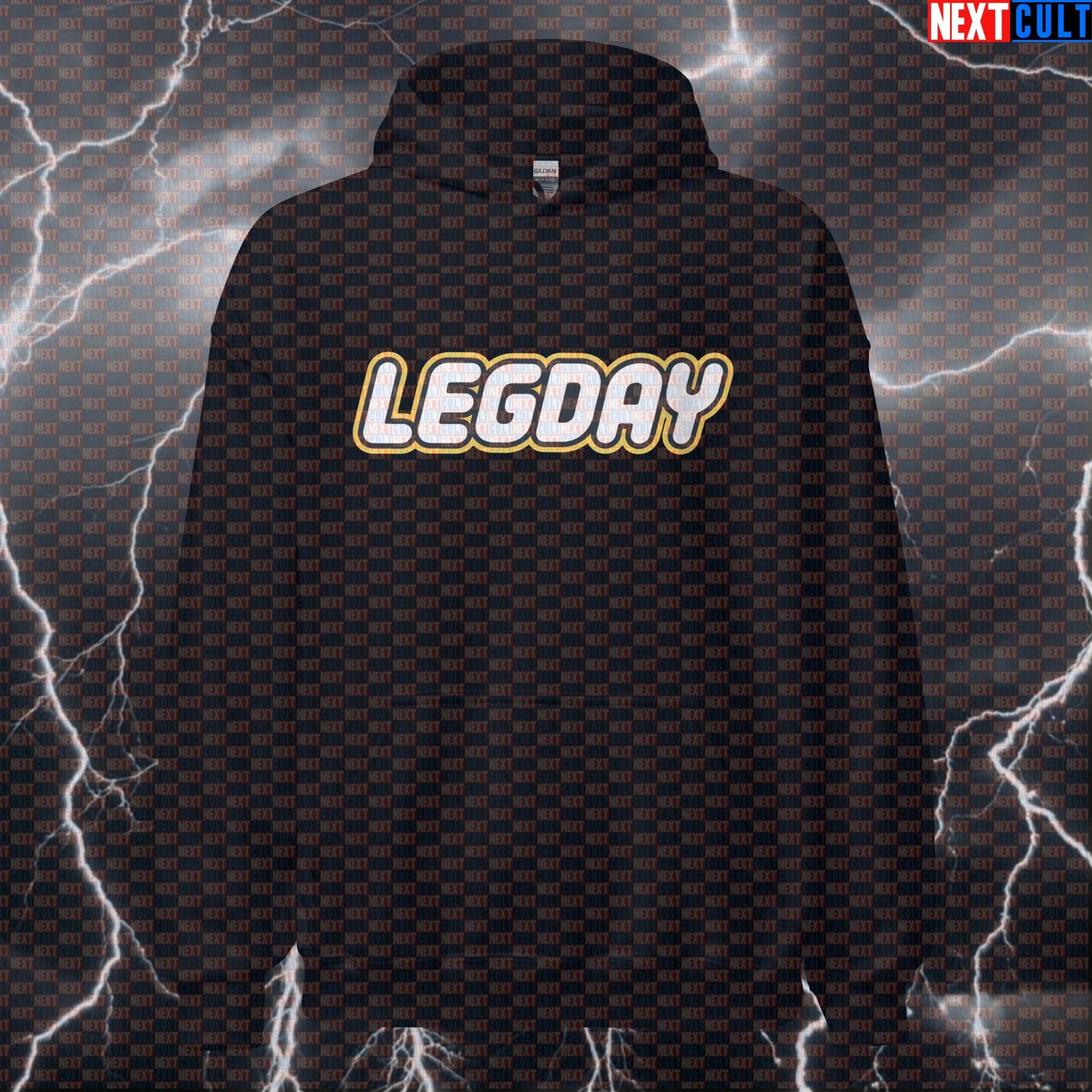 Funny Leg Day Gains Gym Hoodie | LEGO Workout Hoodie For Squats & Deadlifts | Fitness Meme Pullover Hoodies Bodybuilding Fitness Gym Leg Day LEGO Powerlifting Pump Cover Workout Next Cult Brand
