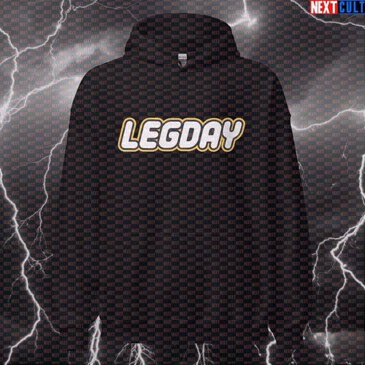 Funny Leg Day Gains Gym Hoodie | LEGO Workout Hoodie For Squats & Deadlifts | Fitness Meme Pullover Hoodies Bodybuilding Fitness Gym Leg Day LEGO Powerlifting Pump Cover Workout Next Cult Brand