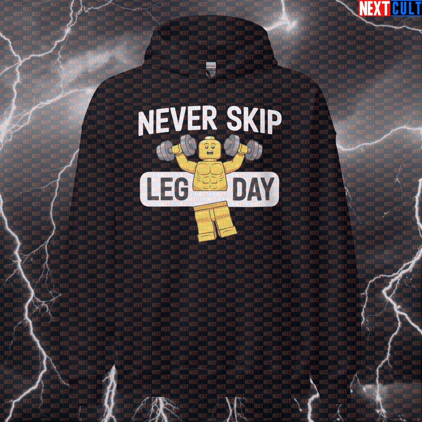 Never Skip Leg Day Gym Hoodie | LEGO Workout Hoodie For Squat & Deadlift Lovers | Funny Fitness Hooded Sweatshirt Hoodies Bodybuilding Fitness Gym Leg Day LEGO Powerlifting Pump Cover Workout Next Cult Brand