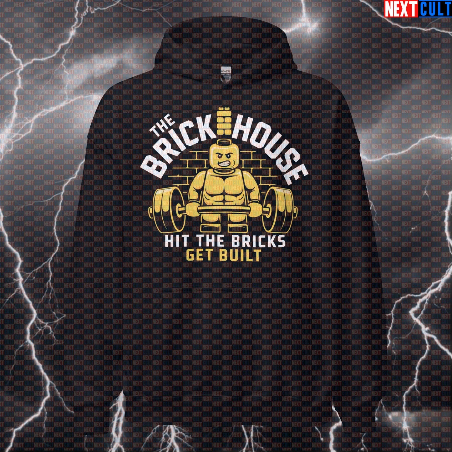 Brick House Gym Meme Hoodie | Get Built Workout Hoodie For Lifters & Bodybuilders | LEGO Inspired Pullover Hoodies Bodybuilding Fitness Gym LEGO Powerlifting Pump Cover Workout Next Cult Brand