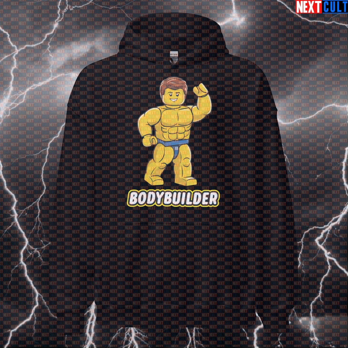 LEGO Bodybuilder Gym Hoodie | Funny Workout Hoodie For Lifters & Bodybuilding Meme Fans | Hooded Pullover Hoodies Bodybuilding Fitness Gym LEGO Pump Cover Workout Next Cult Brand
