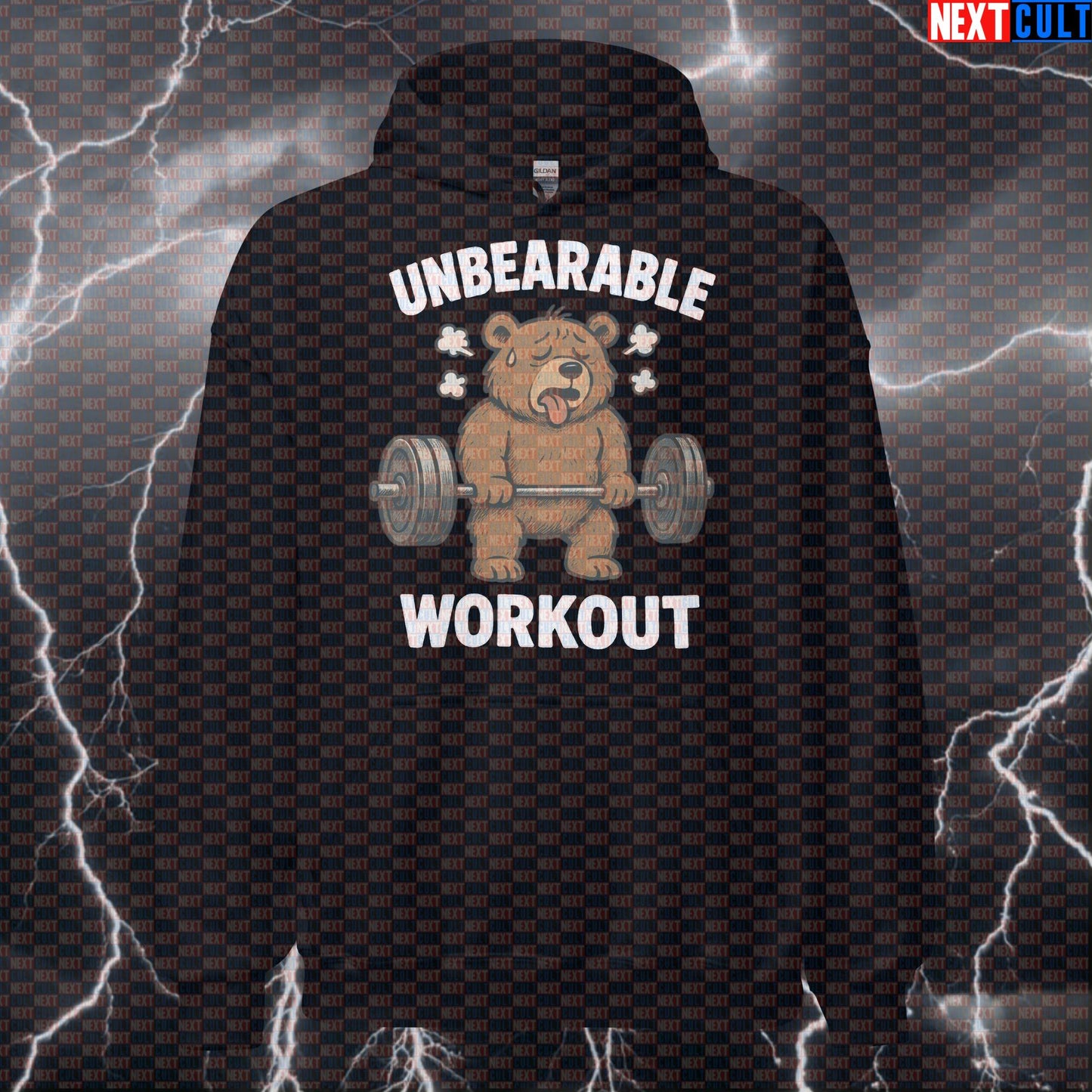 Exhausted Bear Funny Gym Hoodie | Unbearable Workout Hooded Sweatshirt For Powerlifting Hoodies Bodybuilding Fitness Gym Powerlifting Pump Cover Workout Next Cult Brand