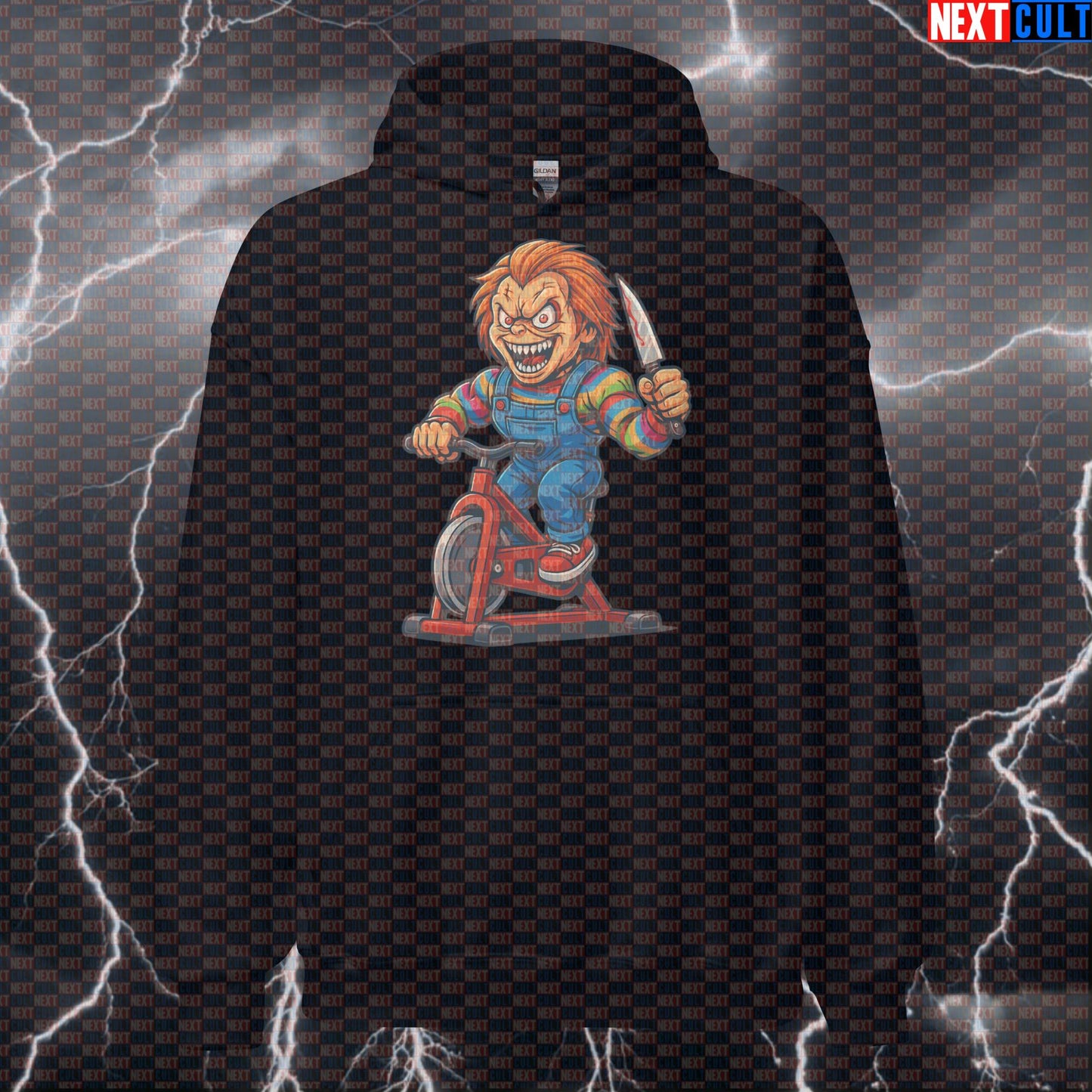Chucky's Spin Class Horror Hoodie | Funny Scary Cardio Workout Pullover For Gym Hoodies Cardio Films Fitness Gym Halloween Pump Cover Workout Next Cult Brand