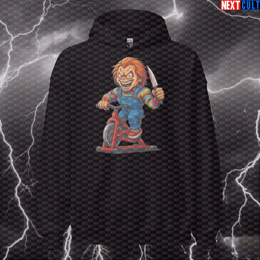 Chucky's Spin Class Horror Hoodie | Funny Scary Cardio Workout Pullover For Gym Hoodies Cardio Films Fitness Gym Halloween Pump Cover Workout Next Cult Brand