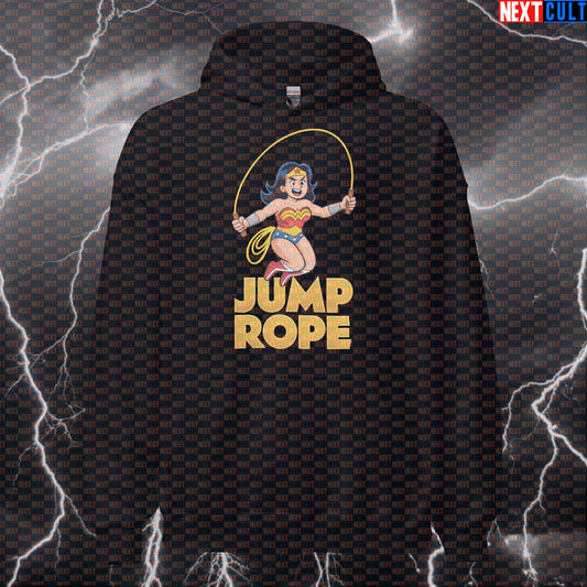 Jump Rope Wonder Woman Funny Gym Hoodie | Superhero Cardio Workout Pullover Hoodies Cardio Films Fitness Gym Justice League Pump Cover Superheroes Wonder Woman Workout Next Cult Brand