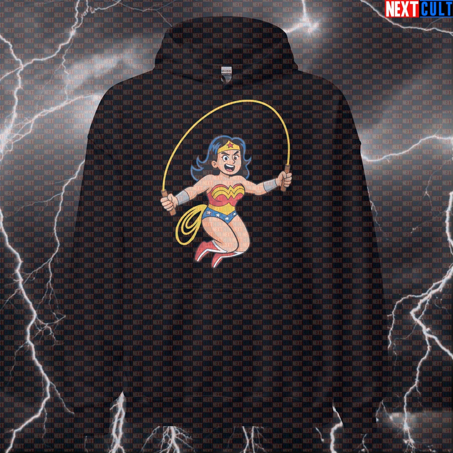 Wonder Woman Jumprope Gym Hoodie | Superhero Cardio Meme Workout Pullover Hoodies Cardio Films Fitness Gym Justice League Pump Cover Superheroes Wonder Woman Workout Next Cult Brand