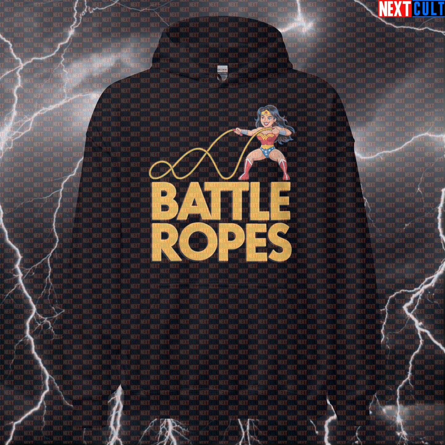 Wonder Woman Battle Ropes Funny Gym Hoodie | Superhero HIIT Workout Pullover Hoodies Cardio Films Fitness Functional Fitness Gym Justice League Pump Cover Superheroes Wonder Woman Workout Next Cult Brand