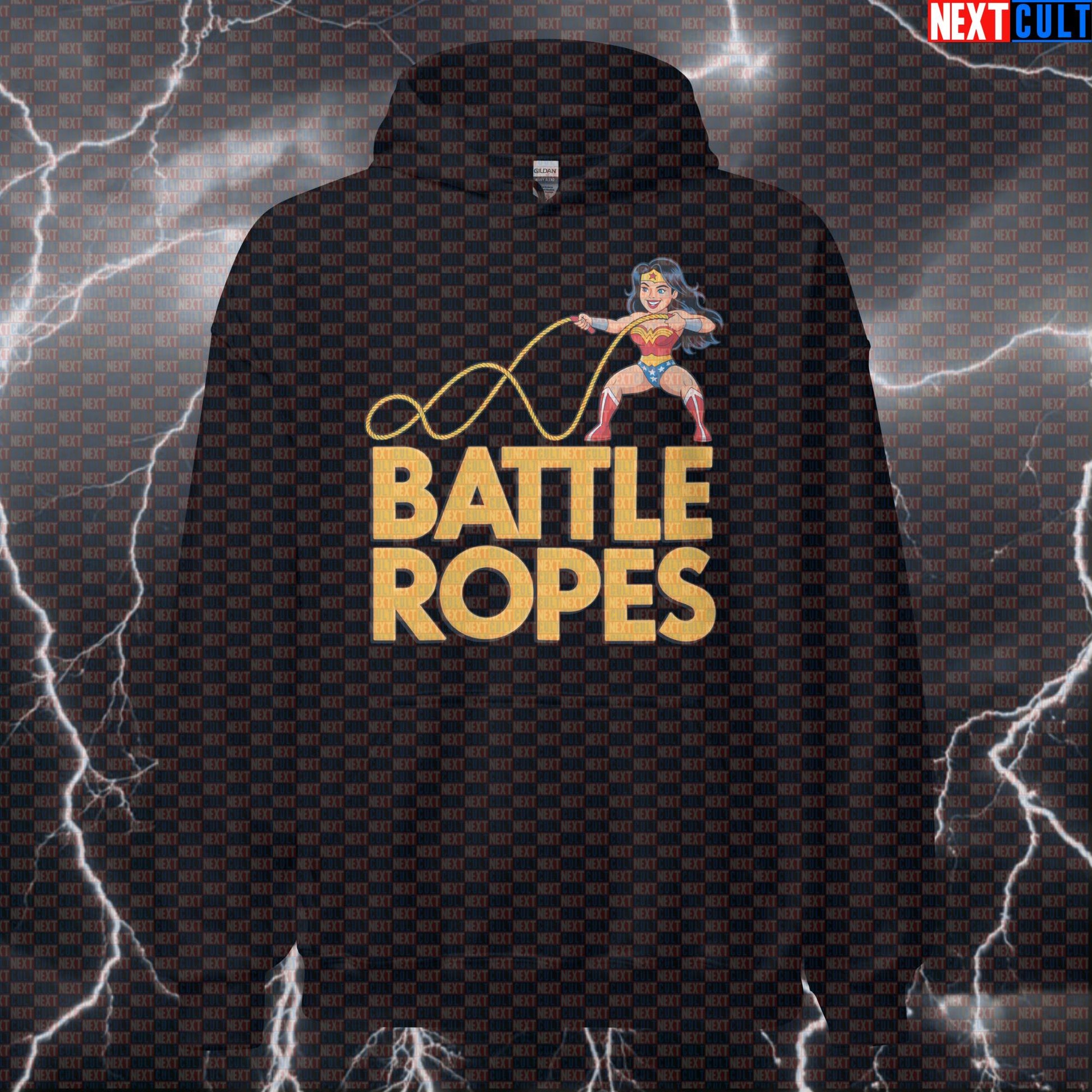 Wonder Woman Battle Ropes Funny Gym Hoodie | Superhero HIIT Workout Pullover Hoodies Cardio Films Fitness Functional Fitness Gym Justice League Pump Cover Superheroes Wonder Woman Workout Next Cult Brand