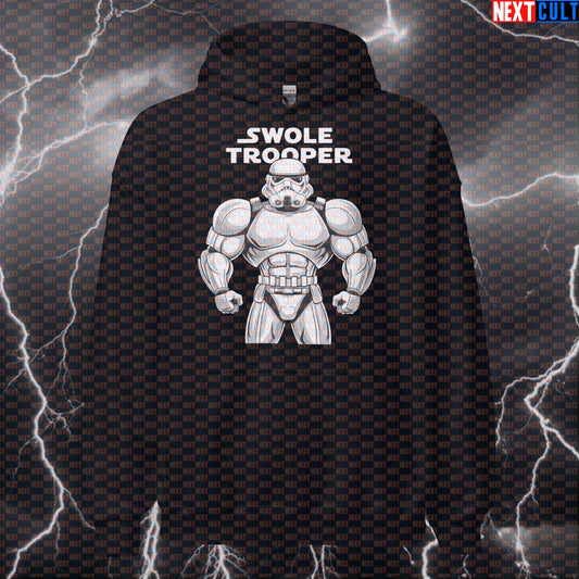 Swole Trooper Gym Hoodie | Star Wars Themed Workout Hoodie | Funny Fitness Meme Hooded Sweatshirt Hoodies Bodybuilding Films Fitness Gym Pump Cover Star Wars Workout Next Cult Brand