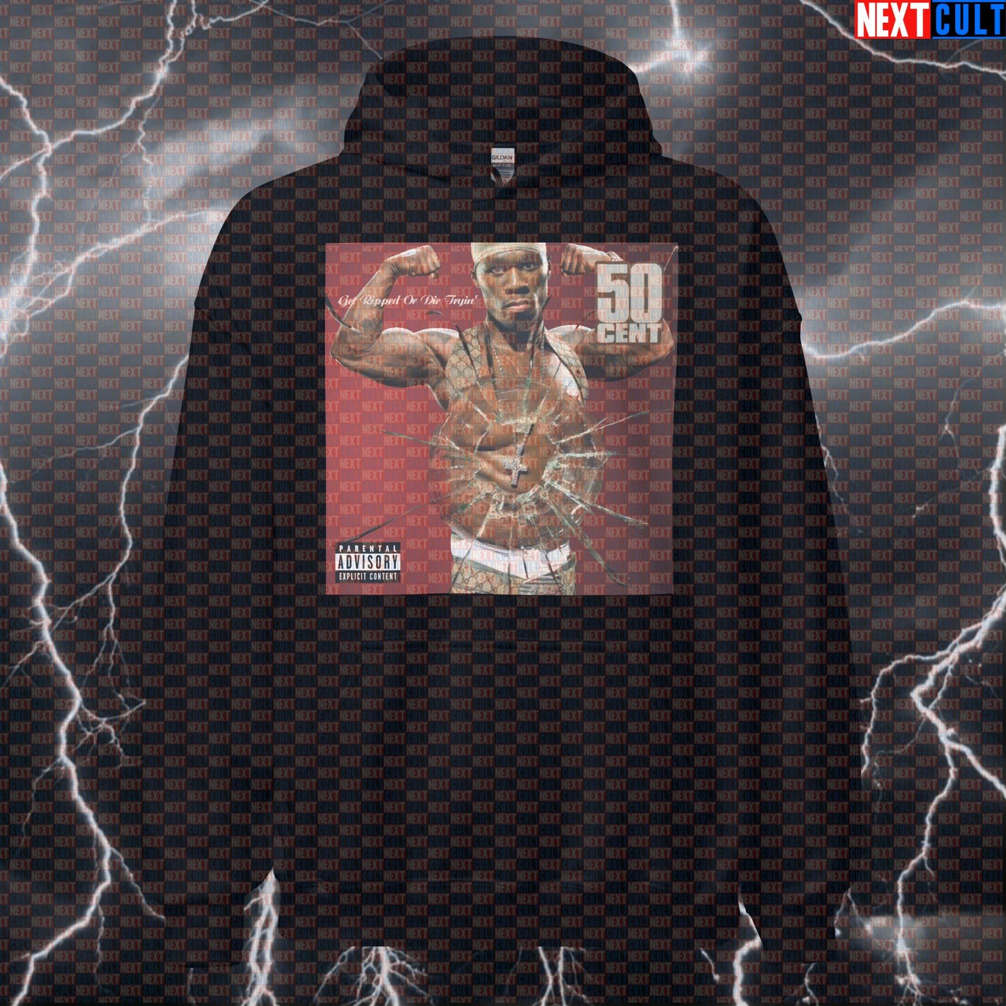 Get Ripped Or Die Tryin' 50 Cent Parody Hoodie | Funny Gym Hoodie For Lifters Hoodies 50 Cent Bodybuilding Fitness Gym Hip Hop Pump Cover Workout Next Cult Brand