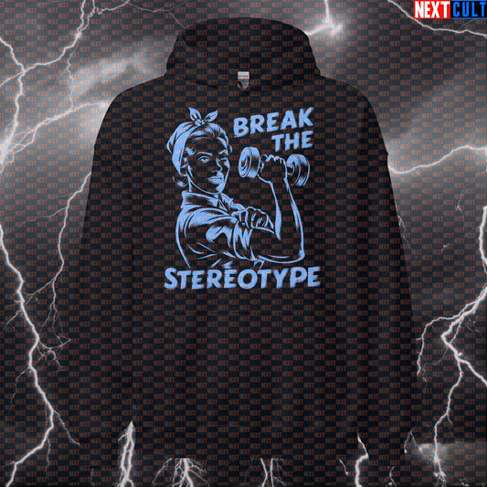Feminist Gym Hoodie For Strong Women | Break The Stereotype Funny Workout Hoodie | Dumbbell Pullover Hoodies Bodybuilding Fitness Gym Pump Cover Workout Next Cult Brand