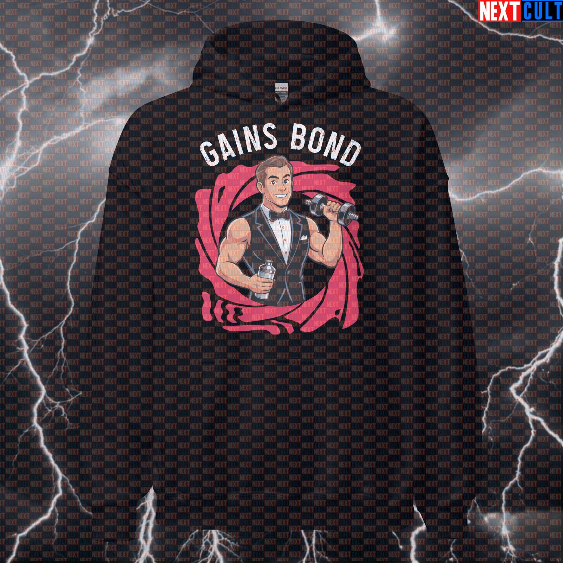 Funny Gains Bond Gym Hoodie | Secret Agent Workout Hoodie For Lifters | Fitness Meme Pullover Hoodies Bodybuilding Films Fitness Gym Pump Cover Workout Next Cult Brand
