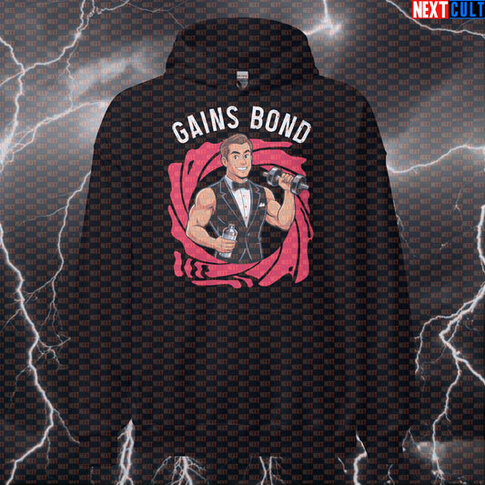 Funny Gains Bond Gym Hoodie | Secret Agent Workout Hoodie For Lifters | Fitness Meme Pullover Hoodies Bodybuilding Films Fitness Gym Pump Cover Workout Next Cult Brand