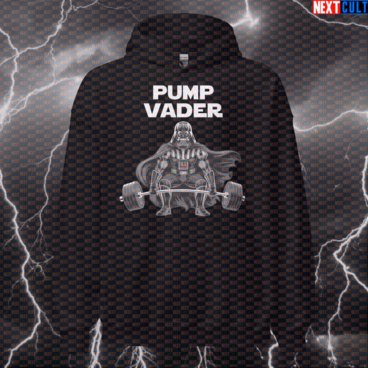 Pump Vader Gym Villain Hoodie | Star Wars Gym Meme Hooded Sweatshirt | Sci-Fi Workout Jumper Bodybuilding Darth Vader Films Fitness Gym Powerlifting Pump Cover Star Wars Workout Next Cult Brand