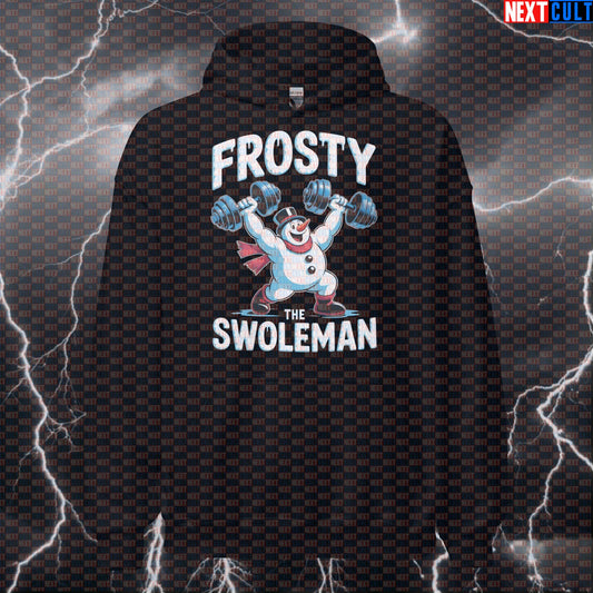 Frosty The Swoleman Christmas Gym Hoodie | Funny Holiday Workout Hoodie For Lifters | Festive Pump Cover Bodybuilding Christmas Fitness Gym Pump Cover Workout Next Cult Brand