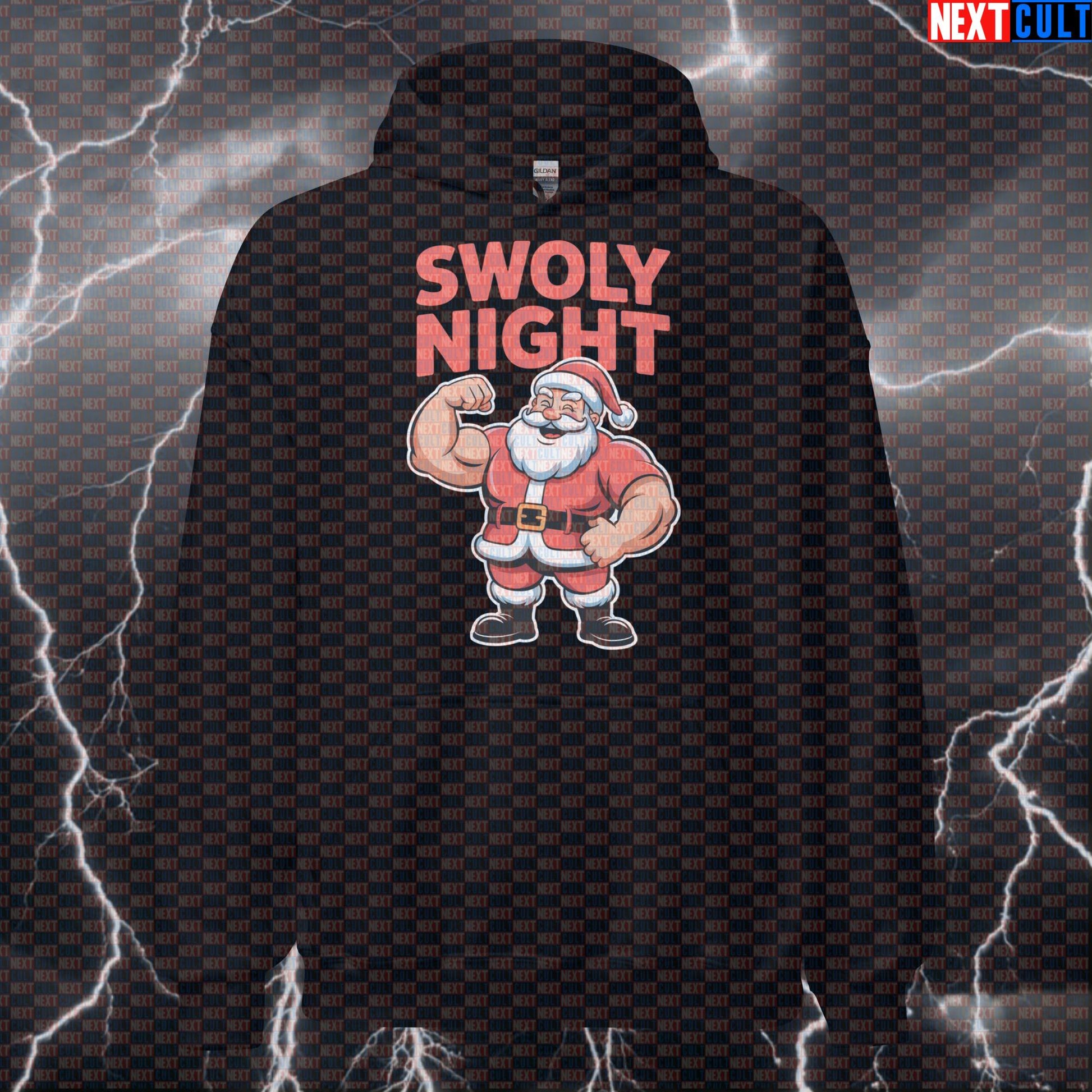 Swoly Night Gym Hoodie | Swole Santa Christmas Workout Hoodie | Funny Fitness Meme Pullover Bodybuilding Christmas Fitness Gym Pump Cover Workout Next Cult Brand