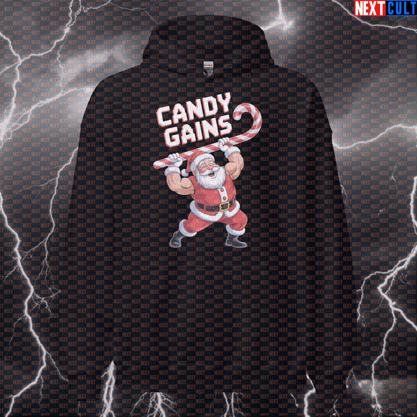 Swole Santa Christmas Gym Hoodie | Candy Gains Funny Workout Hoodie | Festive Pump Cover Pullover Bodybuilding Christmas Fitness Gym Pump Cover Workout Next Cult Brand