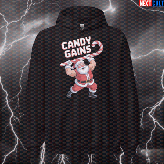 Swole Santa Christmas Gym Hoodie | Candy Gains Funny Workout Hoodie | Festive Pump Cover Pullover Bodybuilding Christmas Fitness Gym Pump Cover Workout Next Cult Brand