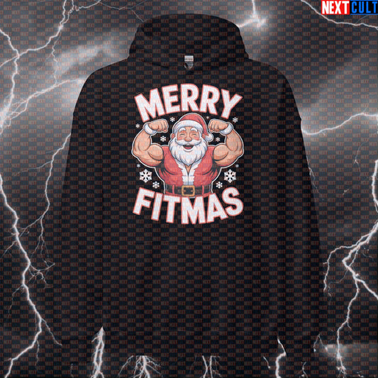 Merry Fitmas Gym Hoodie | Funny Santa Claus Workout Hoodie For Lifters | Festive Fitness Meme Pullover Bodybuilding Christmas Fitness Gym Pump Cover Workout Next Cult Brand