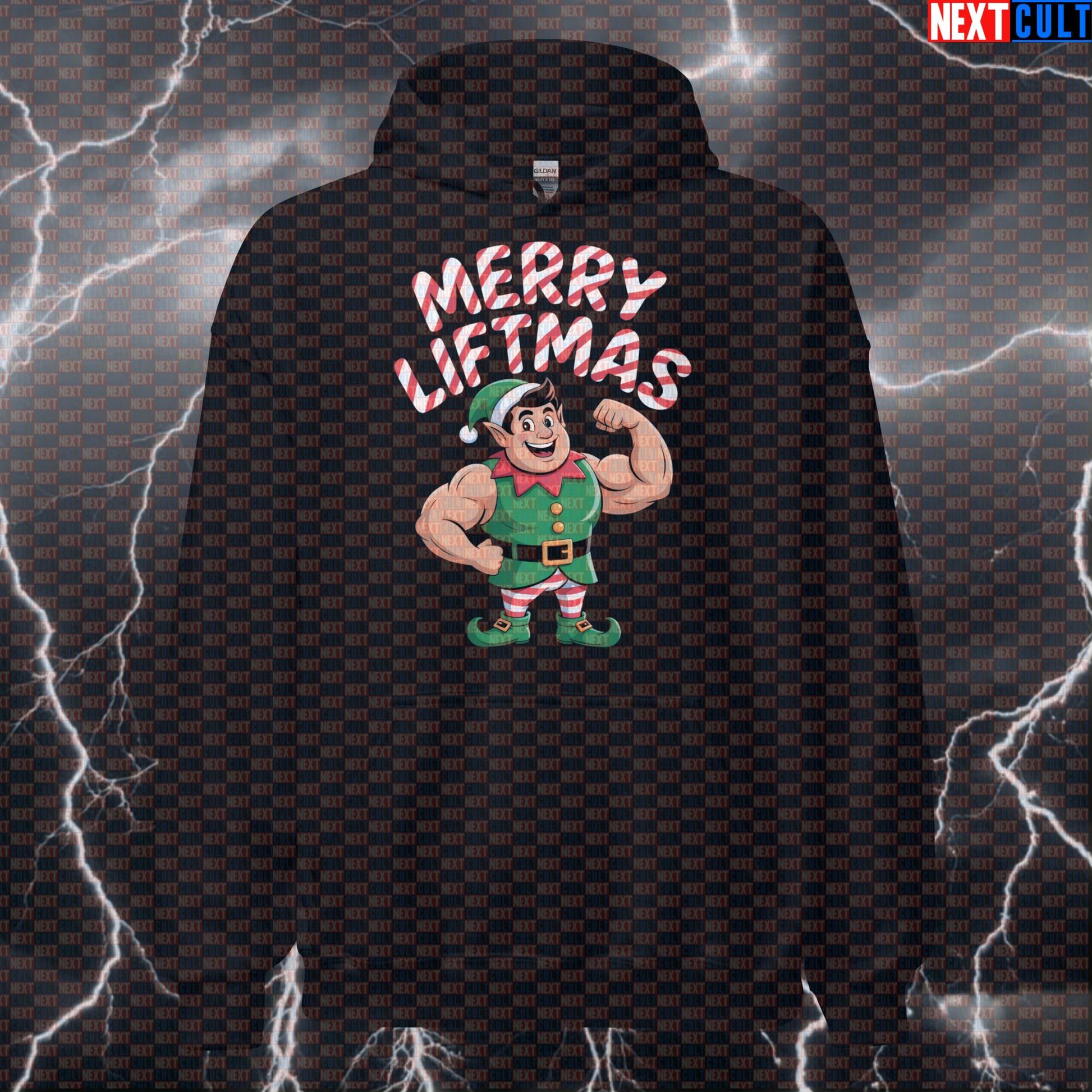 Merry Liftmas Gym Hoodie | Funny Christmas Elf Workout Hoodie For Lifters | Festive Pump Cover Pullover Bodybuilding Christmas Fitness Gym Powerlifting Pump Cover Workout Next Cult Brand