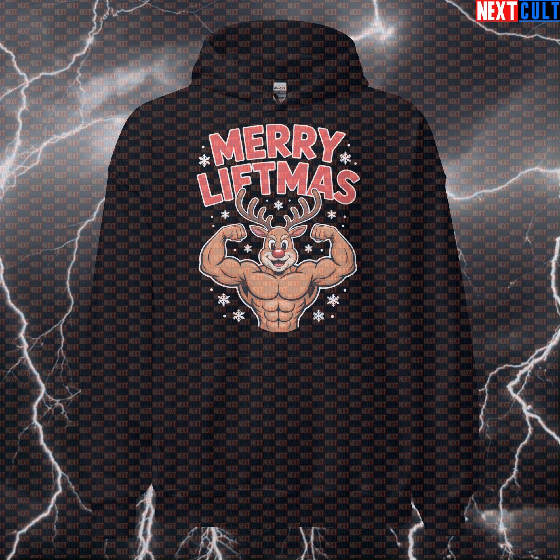 Merry Liftmas Gym Hoodie | Funny Christmas Workout Hoodie For Lifters | Festive Fitness Meme Pullover Bodybuilding Christmas Fitness Gym Powerlifting Pump Cover Workout Next Cult Brand