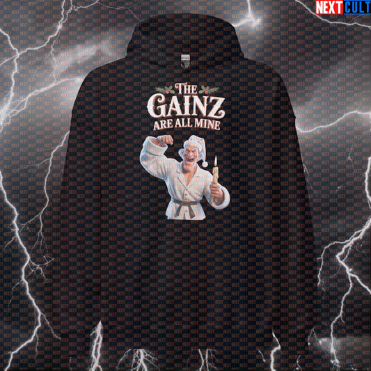 The Gainz Are All Mine Gym Hoodie | Funny Gym Carol Christmas Workout Hoodie | Ebenezer Scrooge Pullover Bodybuilding Christmas Films Fitness Gym Pump Cover Workout Next Cult Brand