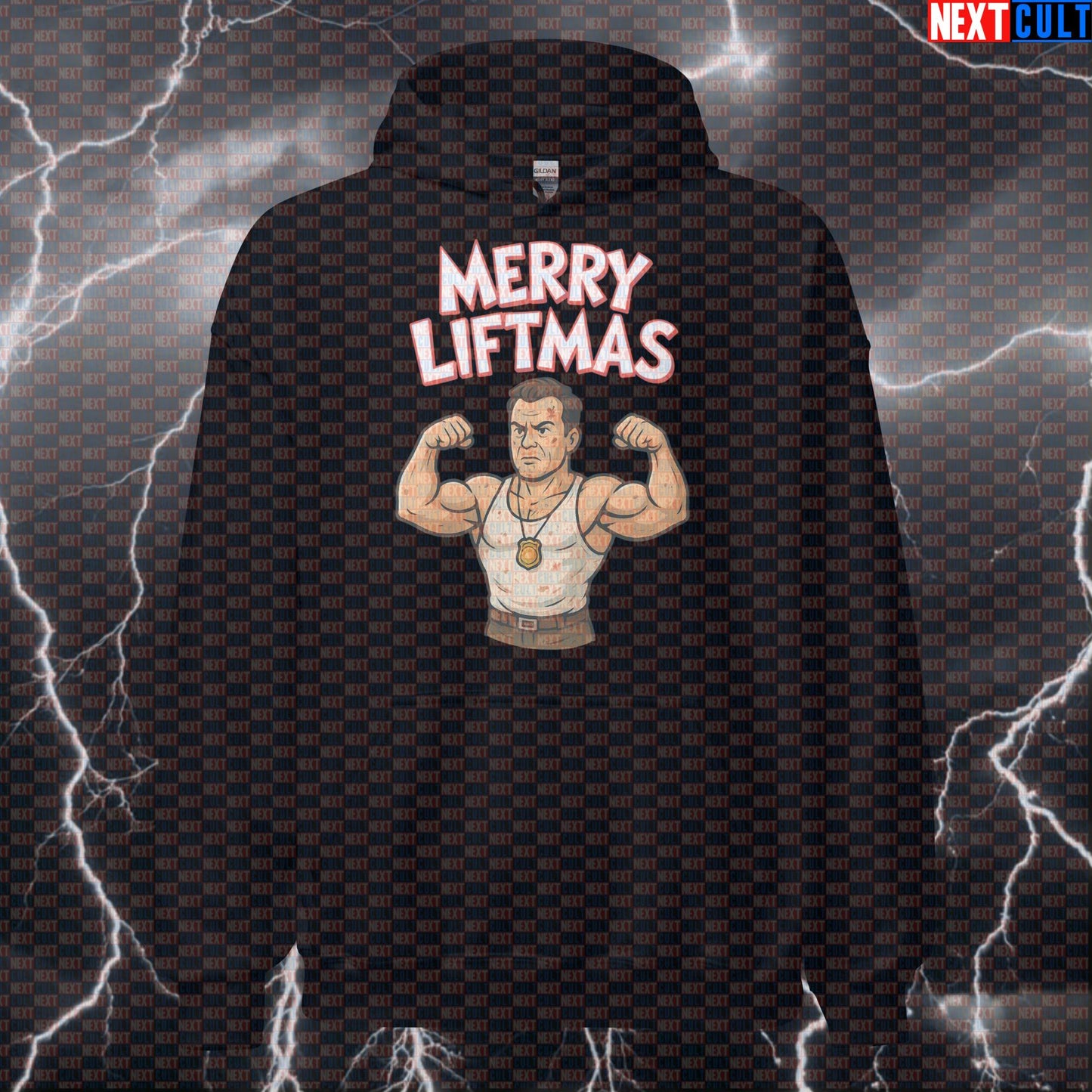 Merry Liftmas Funny Gym Hoodie | Die Hard Workout Pullover For Bodybuilding Gains Bodybuilding Christmas Films Fitness Gym Powerlifting Pump Cover Workout Next Cult Brand