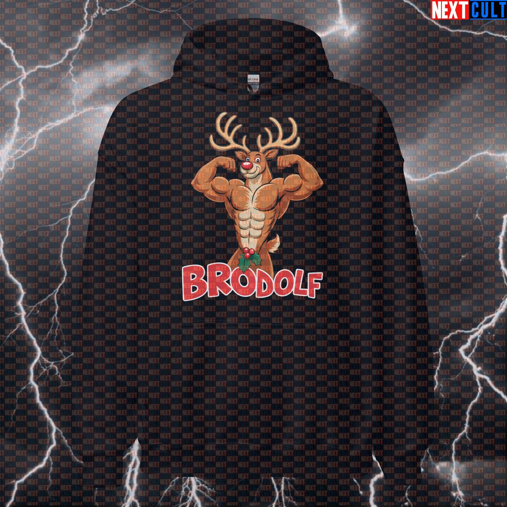 Brodolf The Red-Nosed Gainsdeer Gym Hoodie | Funny Christmas Workout Hoodie For Lifters & Gym Bros Hoodies Bodybuilding Christmas Fitness Gym Pump Cover Workout Next Cult Brand