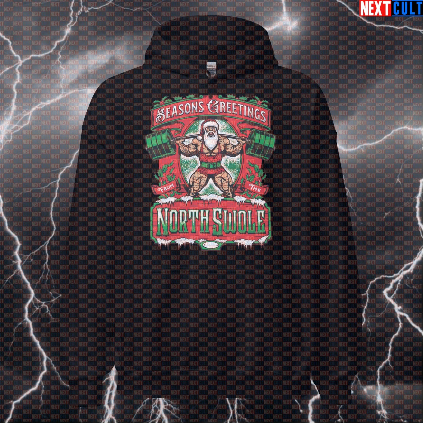 Funny Christmas Gym Hoodie - Santa Claus Workout Hooded Sweatshirt Pump Cover Pullover Hoodies Bodybuilding Christmas Fitness Gym Leg Day Powerlifting Pump Cover Workout Next Cult Brand