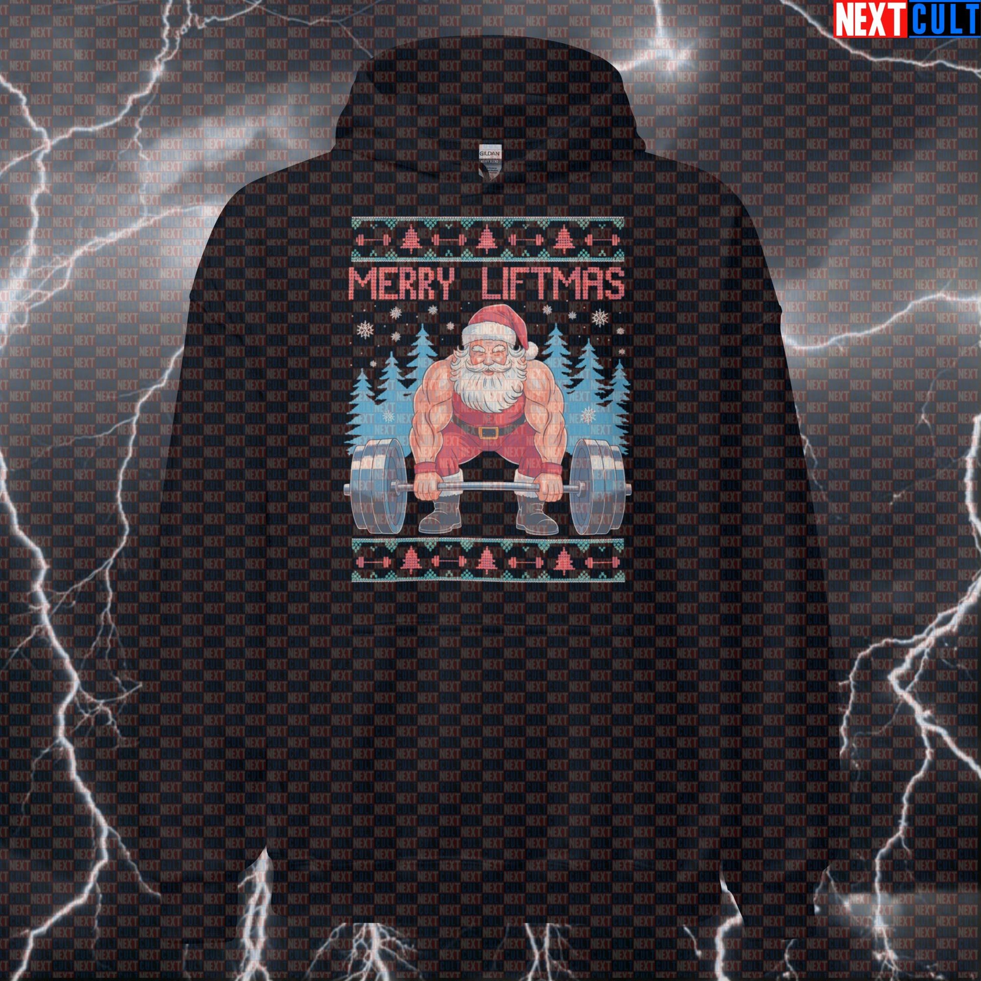 Merry Liftmas Gym Hoodie | Funny Swole Santa Claus Fitness Meme Hooded Sweatshirt | Christmas Workout Jumper Hoodies Bodybuilding Christmas Fitness Gym Leg Day Powerlifting Pump Cover Workout Next Cult Brand