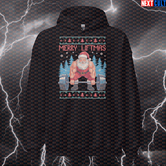 Merry Liftmas Gym Hoodie | Funny Swole Santa Claus Fitness Meme Hooded Sweatshirt | Christmas Workout Jumper Hoodies Bodybuilding Christmas Fitness Gym Leg Day Powerlifting Pump Cover Workout Next Cult Brand
