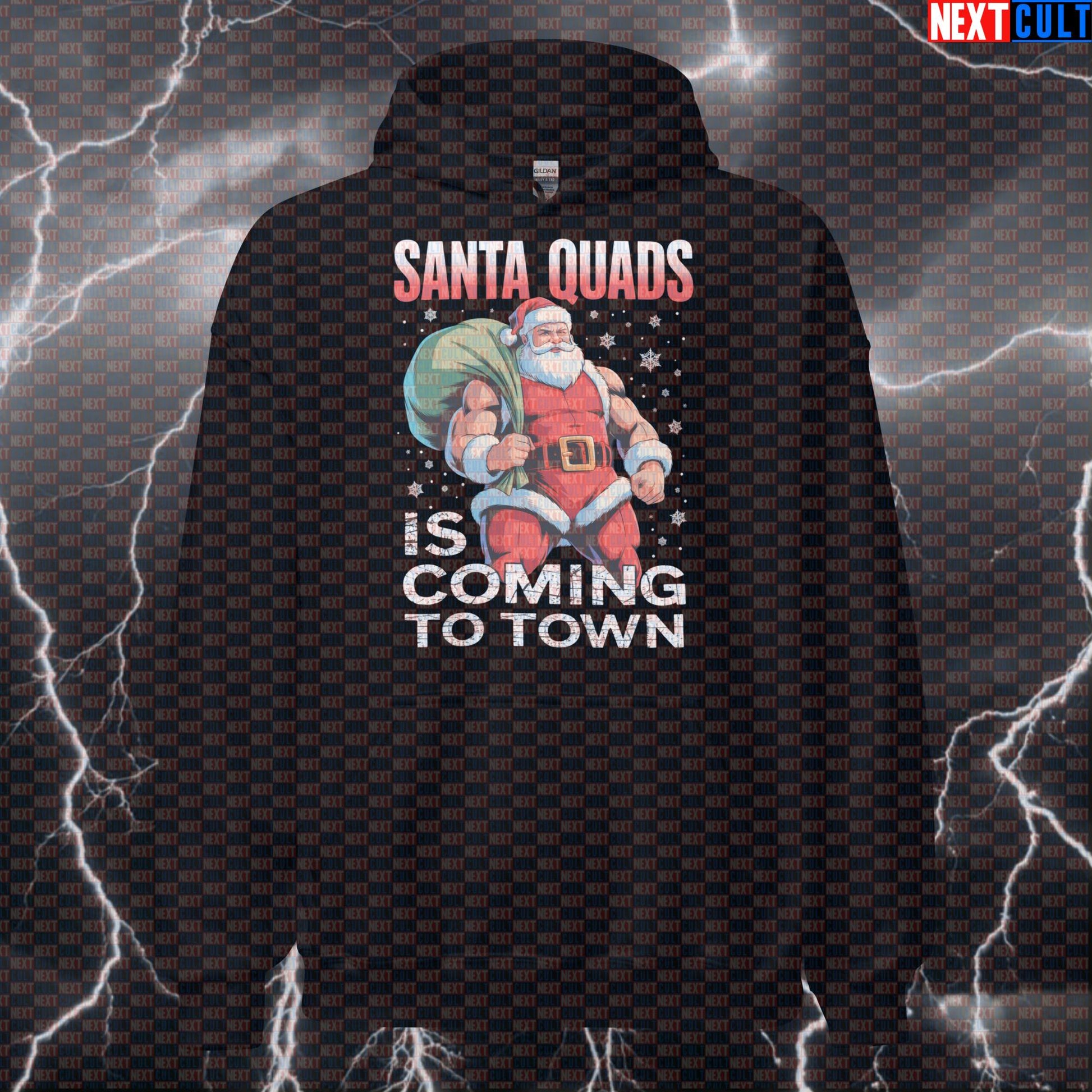 Santa Quads Funny Gym Hoodie | Fitmas Leg Day Workout Hoodie & Festive Pump Cover For Lifters Hoodies Bodybuilding Christmas Fitness Gym Leg Day Powerlifting Pump Cover Workout Next Cult Brand