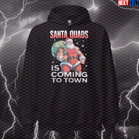 Santa Quads Funny Gym Hoodie | Fitmas Leg Day Workout Hoodie & Festive Pump Cover For Lifters Hoodies Bodybuilding Christmas Fitness Gym Leg Day Powerlifting Pump Cover Workout Next Cult Brand
