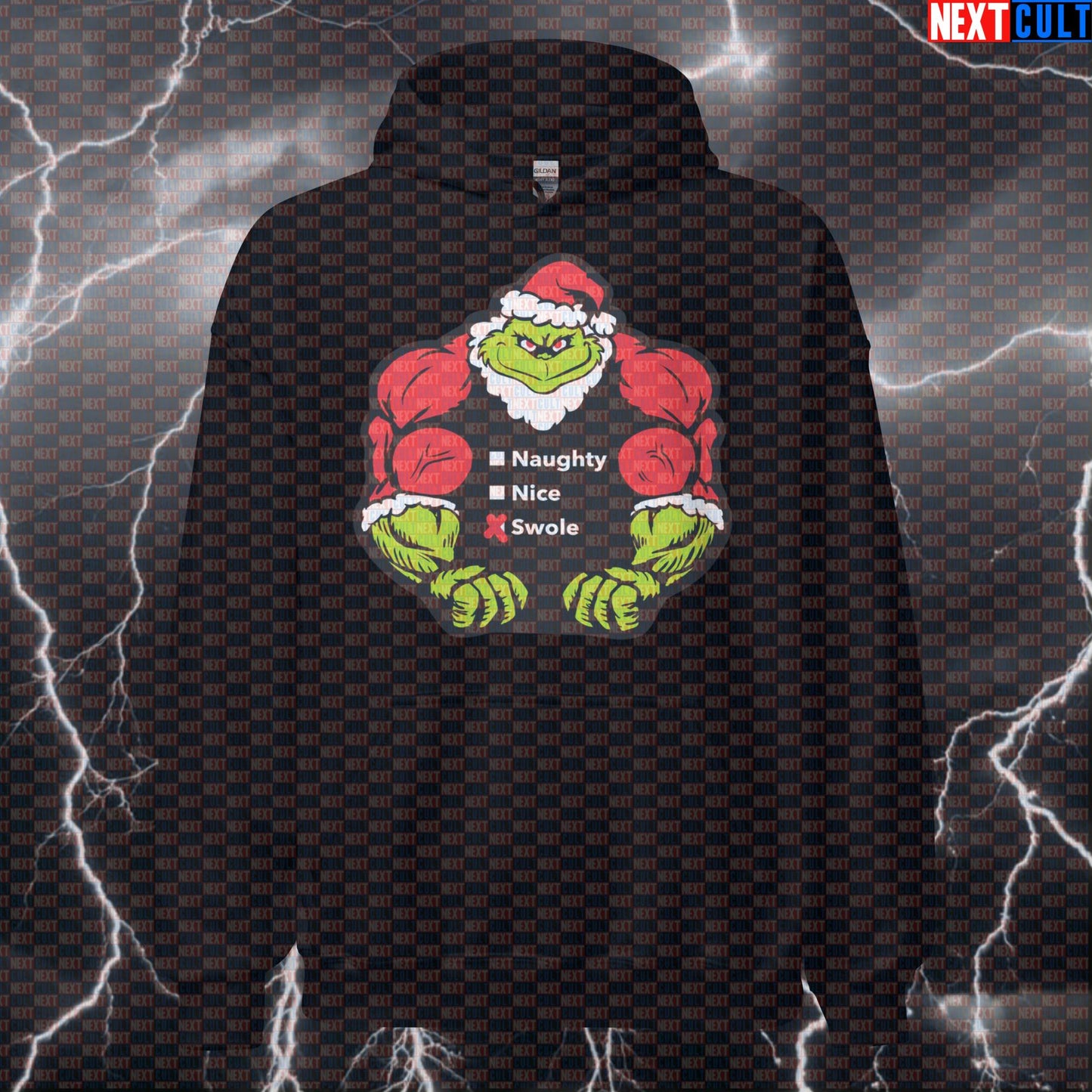 Swole Grinch Christmas Gym Hoodie | Funny Liftmas Fitness Meme Workout Hoodie | Grinch Pump Cover Pullover Hoodies Bodybuilding Christmas Films Fitness Gym Pump Cover Workout Next Cult Brand