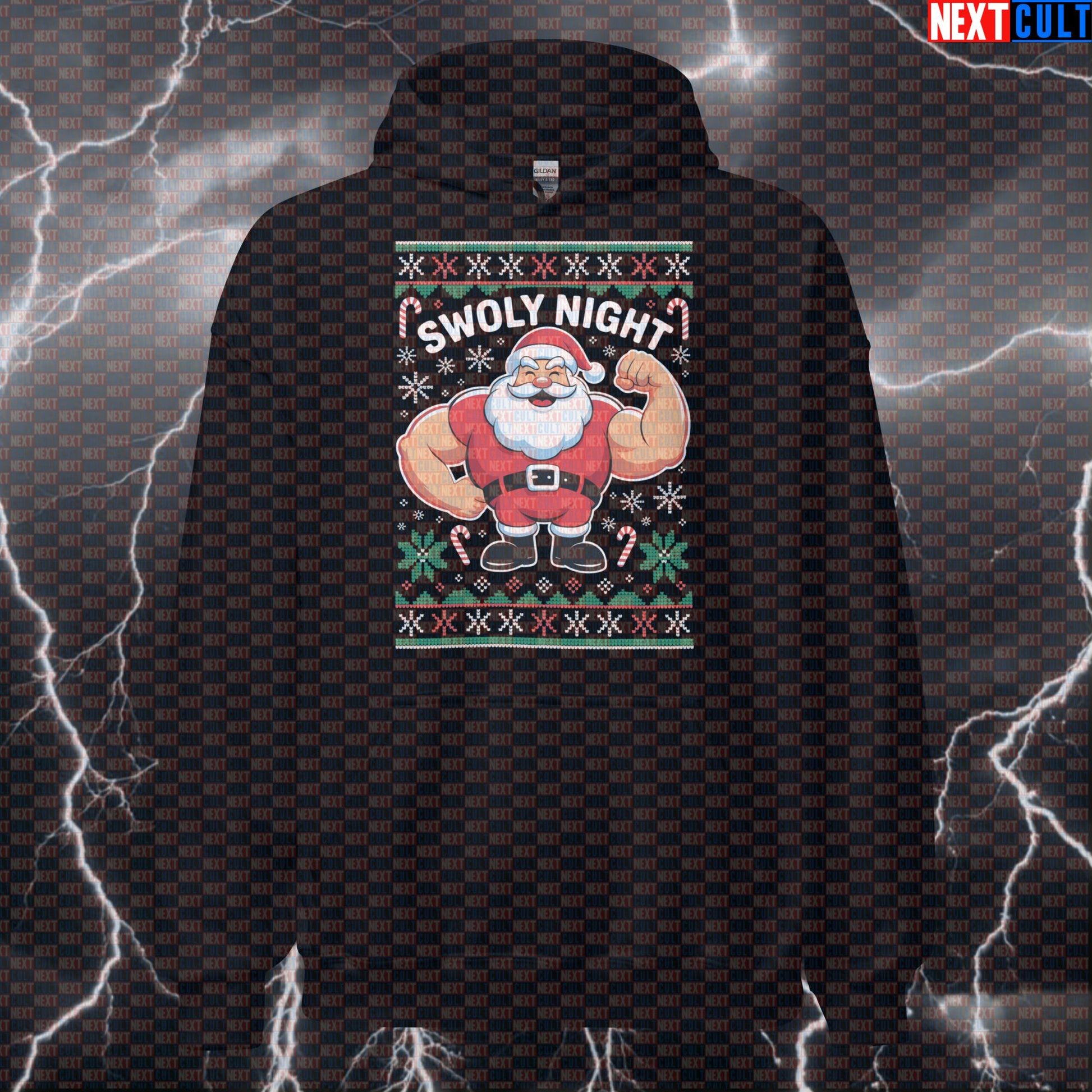 Swoly Night Funny Christmas Gym Hoodie | Festive Liftmas Workout Hoodie For Gym Bros | Holiday Pump Cover Hoodies Bodybuilding Christmas Fitness Gym Pump Cover Workout Next Cult Brand
