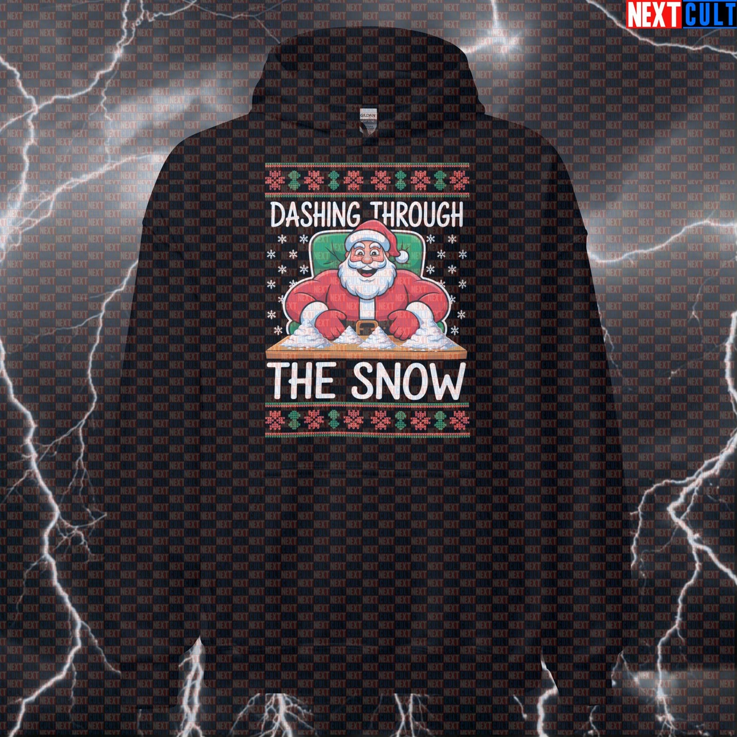 Dashing Through The Snow Gym Hoodie | Sniffing Creatine Meme Workout Hoodie | Edgy Liftmas Pullover Hoodies Bodybuilding Christmas Fitness Gym Pump Cover Workout Next Cult Brand