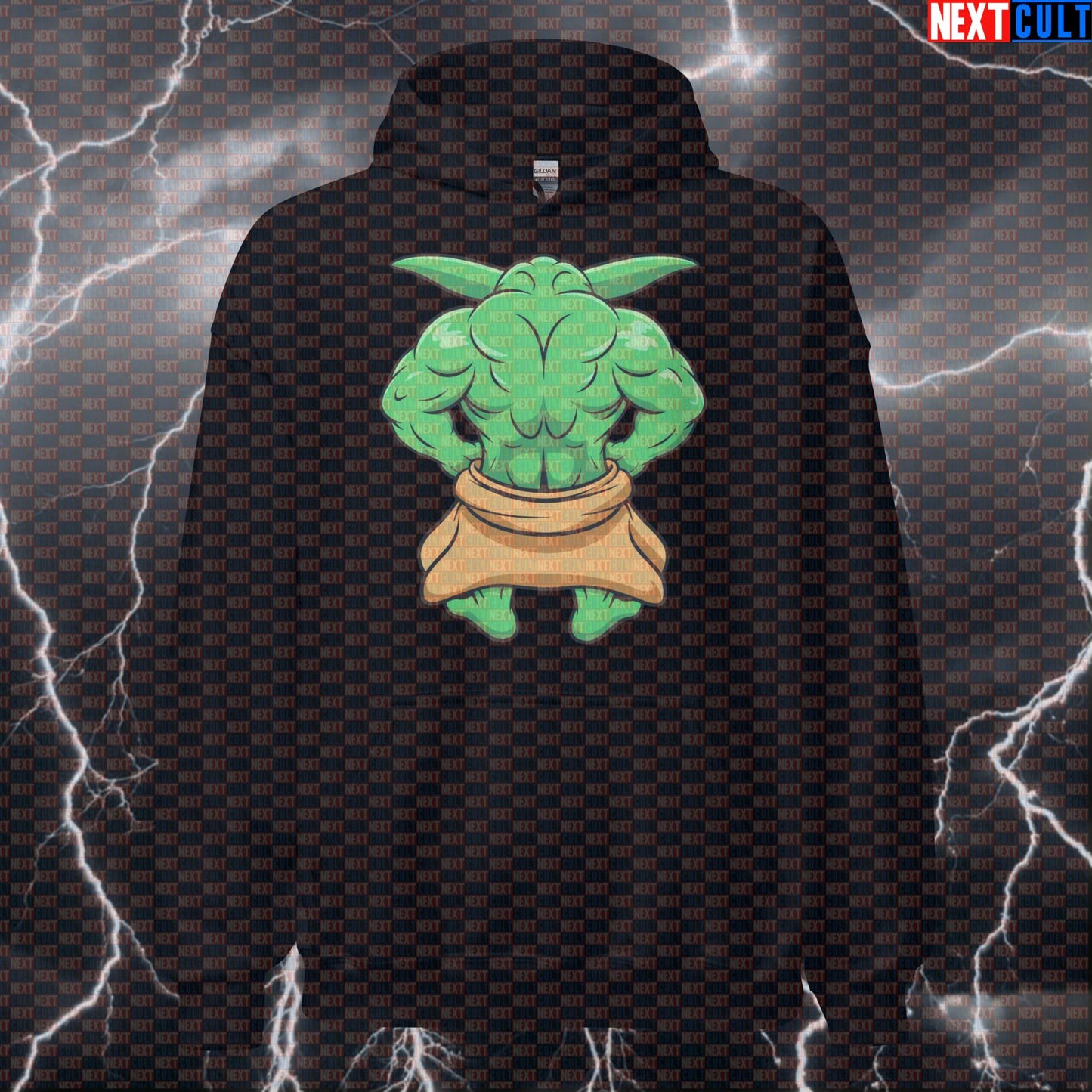 Train Back You Must Gym Hoodie | Funny Yoda Bodybuilding Meme | Star Wars Workout Hooded Sweatshirt Bodybuilding Films Fitness Gym Pump Cover Star Wars Workout Yoda Next Cult Brand