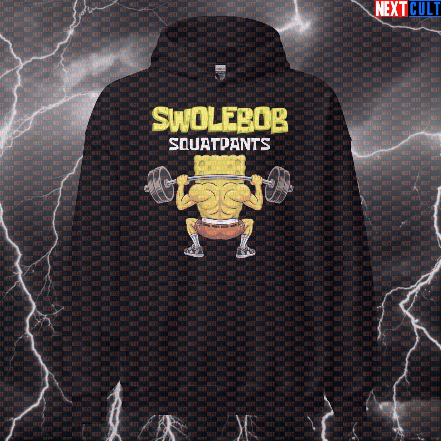 Swolebob Squatpants Gym Hoodie | Funny SpongeBob Leg Day Meme Workout Hoodie | Pullover Pump Cover Bodybuilding Fitness Gym Leg Day Powerlifting Pump Cover SpongeBob TV Workout Next Cult Brand