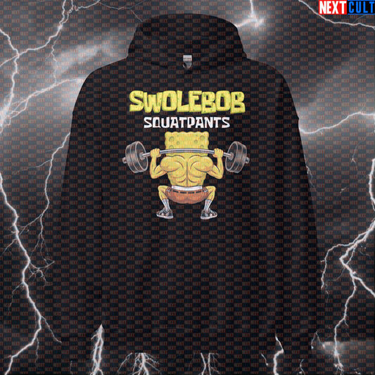 Swolebob Squatpants Gym Hoodie | Funny SpongeBob Leg Day Meme Workout Hoodie | Pullover Pump Cover Bodybuilding Fitness Gym Leg Day Powerlifting Pump Cover SpongeBob TV Workout Next Cult Brand