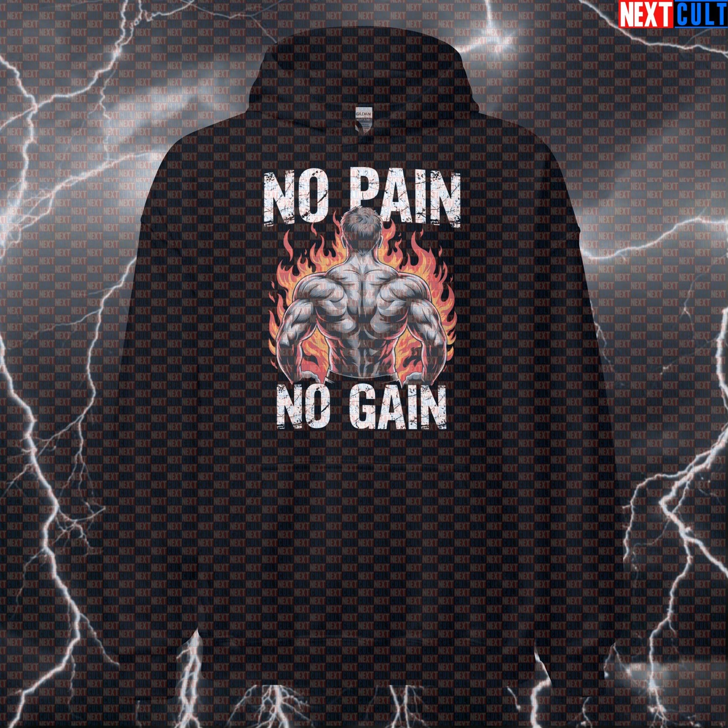 Funny Hardcore Gains Gym Hoodie | No Pain No Gain Workout Hoodie | Fire Back Day Pullover Bodybuilding Fitness Gym Pump Cover Workout Next Cult Brand