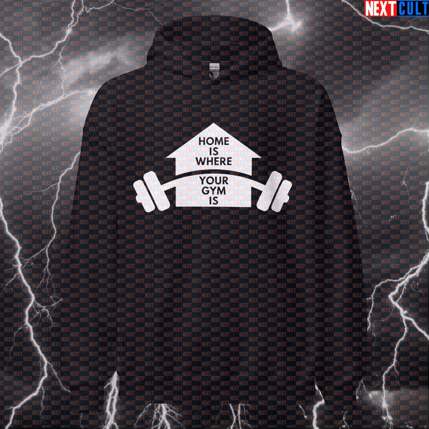 Home Is Where Your Gym Is Hoodie | Funny Garage Gym Hooded Sweatshirt | Basement Gym Workout Pullover Fitness Gym Home Gym Pump Cover Workout Next Cult Brand